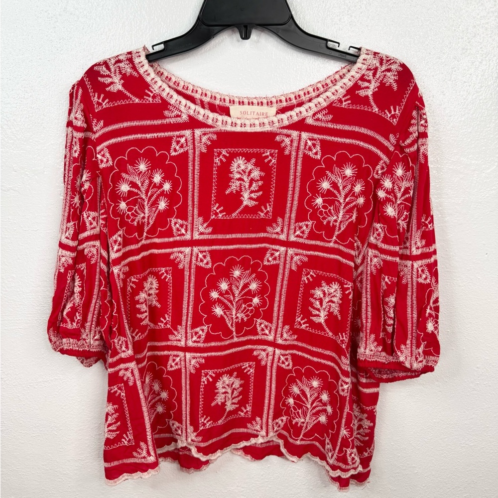 Solitaire Red and White Floral Print Blouse
